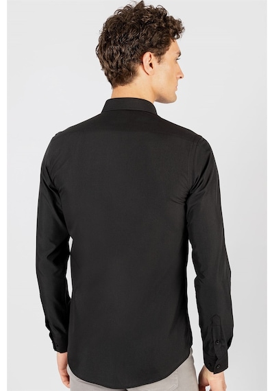 Tudors 16180 Slim Fit Dar Kesim Küçük Yaka Düz Erkek Gömlek Siyah