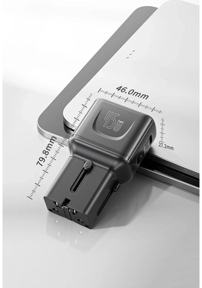Ven-dens Vd-ta002 45 W Pd 4 Ü 1 Arada Seyahat Adaptörü, Çift Usb-c Port, Abd, İngiltere, Siyah