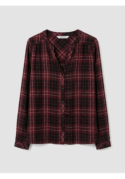 Lcw Everyday Bordo Kaçık Yaka Ekose Oversize Bluz