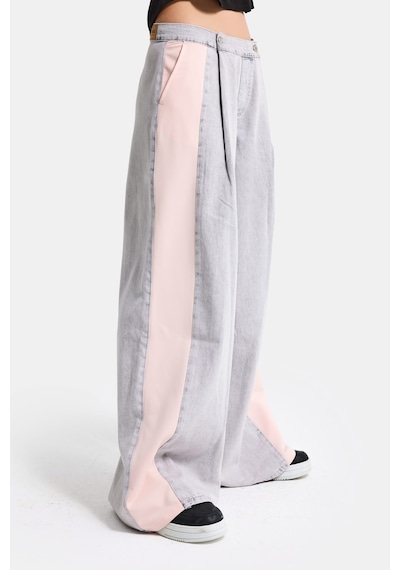 it's basic Kadın Gri Pembe 3s6-12 Palazzo Fit Çift Parça Özel Tasarım Denim Jean Gri-pembe