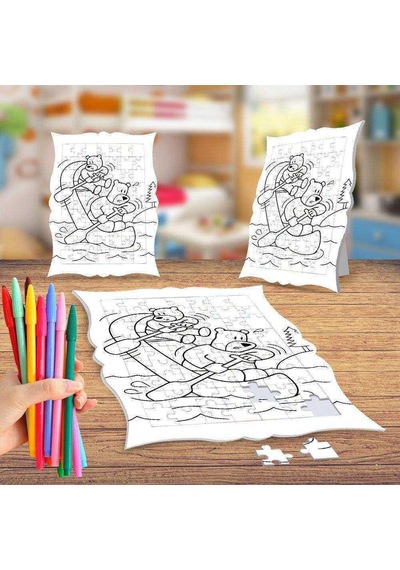 Kayıkta İki Ayıcık Boyama Puzzle Tablo Çocuk Eğitici Yapboz