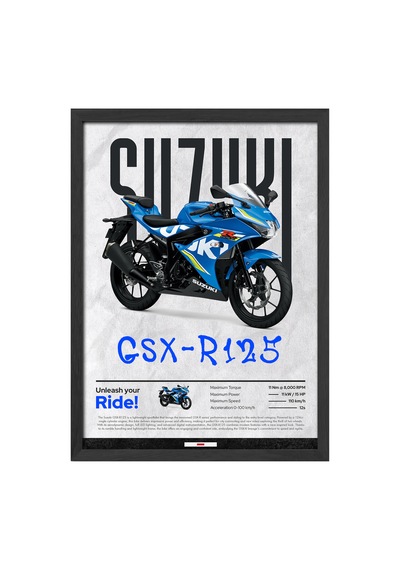 Suzuki Gsx-r125 Siyah Ahşap Çerçeveli Poster, Dekoratif Motosiklet Duvar Tablosu