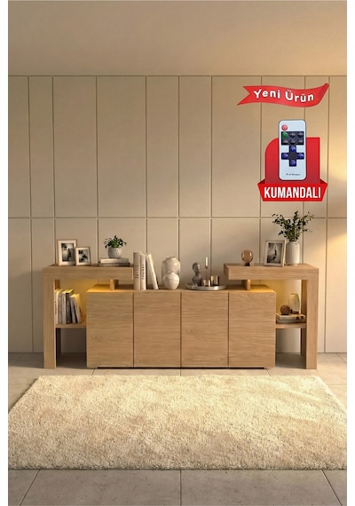 Burc Ledli Konsol 200 Cm Meşe