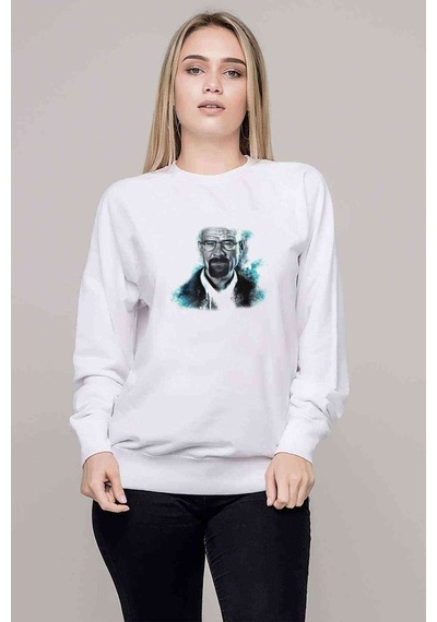One Breaking Bad 2 Rock Baskılı Beyaz Kadın Sweatshirt
