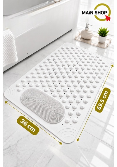 Vantuzlu Banyo Ve Duşakabin Kaydırmaz Paspas, Küvet İçi Masaj Matı 36x69.5 Cm M-162 Beyaz