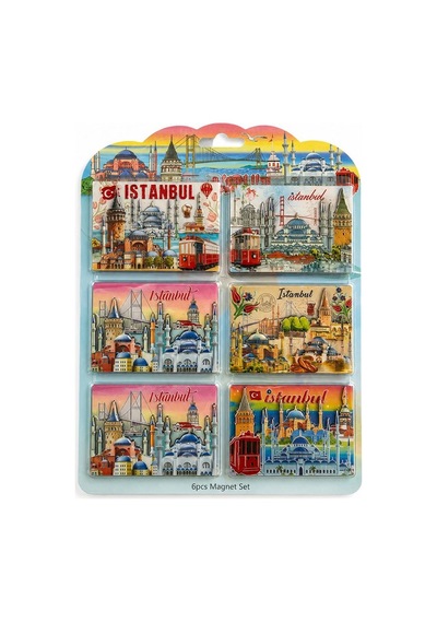 İstanbul Temalı Ahşap Buzdolapı Süsü Magnet 6'lı Set Hatıra Objesi
