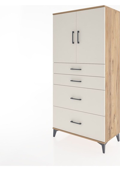 Hyperion Dolap Tek Raflı 4 Çekmeceli 2 Kapaklı 88x44x182 Çam-aytaşı Atlas Çam