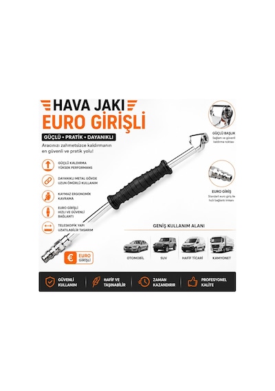Euro Girişli Hava Jakı Metal Gövdeli Hava Dolum Ve Lastik Şişirme Aparatı