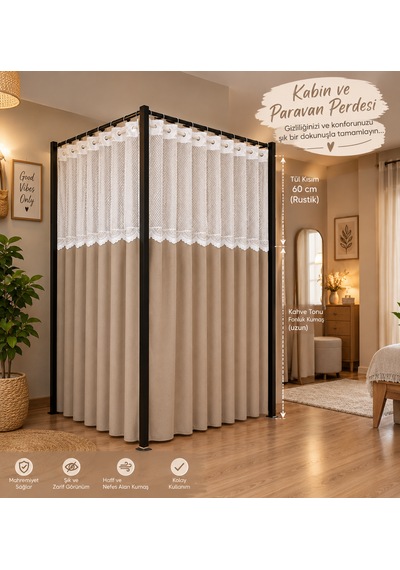 Kuzucuk Home Karesi Kabin Perdesi & Paravan Perdesi Bej