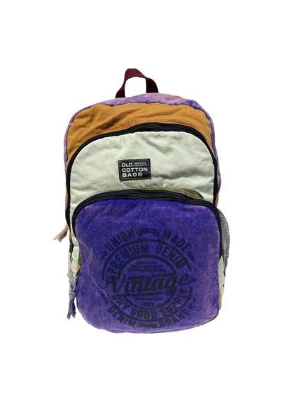 Old Cotton Cargo Kaliteli Vintage Disayn Sırt Gezi Çantası New Patchwork 5017 Kahverengi - Mavi
