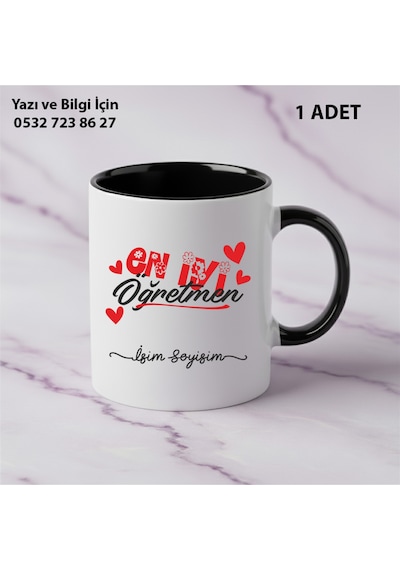 Kişiye Özel İsim Yazılır En İyi Öğretmen Kupa Bardak Öğretmenler Günü Hediyesi-şık Görünümlü Hediye Siyah