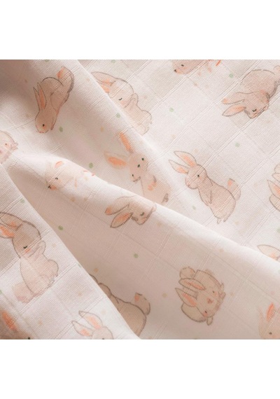 Hafy Baby Organik Pamuk Puanlı Tavşan Desenli Müslin Bebek Örtüsü