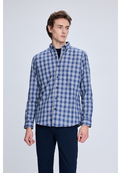 Hatemoğlu Mavi Slim Fit Kareli Düğmeli Yaka Uzun Kollu Pamuklu Gömlek 19151010014a 915 1964076 Mavi