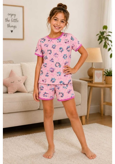 Tenra Kız Çocuk Pamuklu Şortlu Pijama Takımı 3-12 Yaş Mor