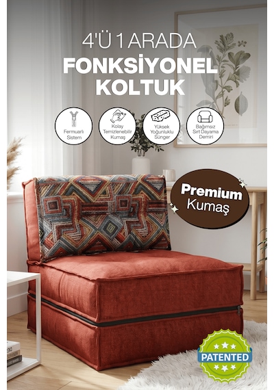 Reyo Pufymax Comfy Plus Koltuk Minder Modüler Yer Koltuğu Sırt Destekli Berjer 75x75x85cm Yıkanabilir Fermuarlı Kiremit
