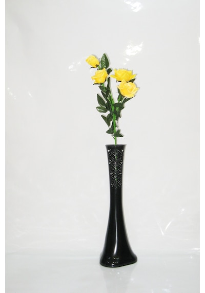 60 Cm Siyah Desenli Vazo Sarı Gül
