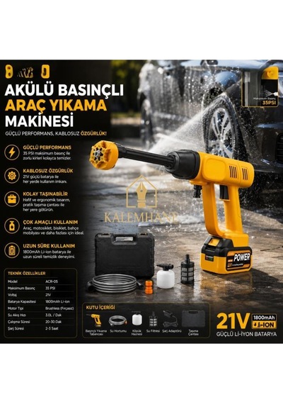 Kalemhane 21v Şarjlı Oto Yıkama Seti