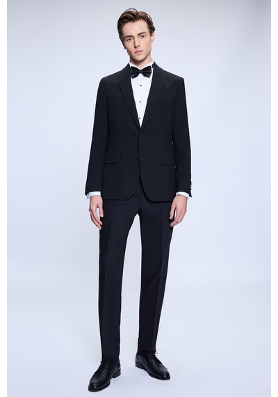 Hatemoğlu Siyah Slim Fit Sivri Yaka Damatlık