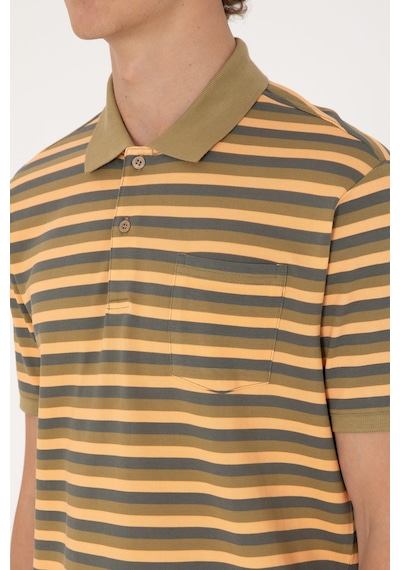 U.S. Polo Assn. Erkek Regular Fit Haki Polo Yaka Çizgili Tişört 50306794-VR027