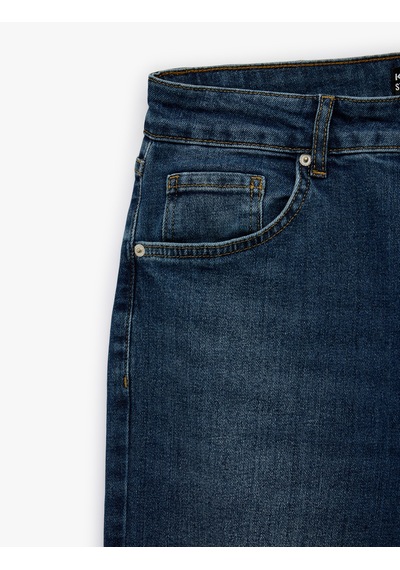 Koton Pamuklu Normal Bel Straight Fit Jean Pantolon - Mark Jean Orta İndigo 6sam40299nd