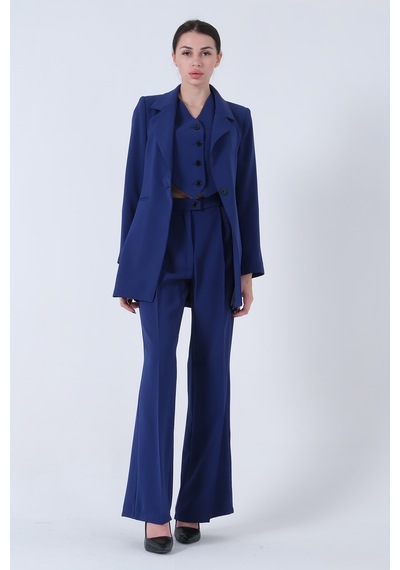 Feminist Saks Ceket-yelek Pantolonlu 3lü Takım Elbise 0106324.26 Saks