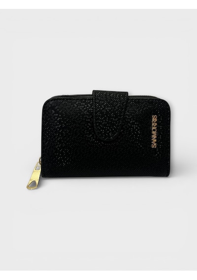 Kadın Suni Deri Fermuarlı Ve Çıtçıt Bölmeli Şık Cüzdan S-2003 Siyah Mozaik Siyah A41