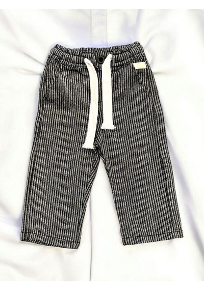 Nanica Kids Erkek Çocuk Keten Çizgili Beli Lastikli Pantolon-14071-siyah Siyah