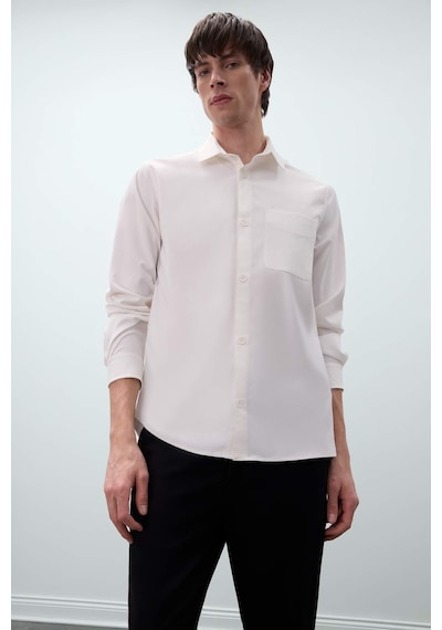 DeFacto Regular Fit Polo Yaka Basic Düz Gofre Uzun Kollu Beyaz Gömlek D8713AX25SPWT32 DeFacto Regular Fit Polo Yaka Basic Düz Gofre Uzun Kollu Beyaz Gömlek D8713AX25SPWT32