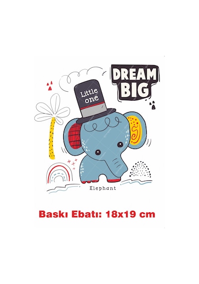 Dream Big Fil Hayvan Temalı Ütü İle Yapışan Tekstil Kumaş Tişört Dtf Baskı 3408
