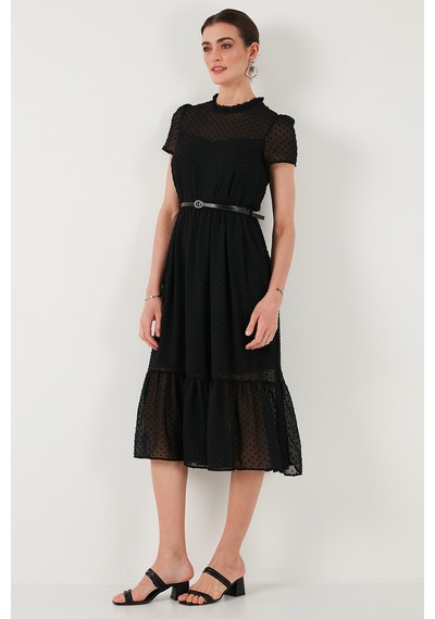 Lela A Kesim Regular Fit Astarlı Midi Boy Kemerli Bayan Elbise 6781937 Siyah