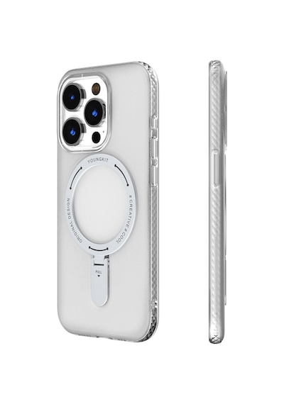 Apple Uyumlu iPhone 15 Pro Max Kılıf Magsafe Şarj Özellikli Youngkit Rock Serisi Kapak Beyaz