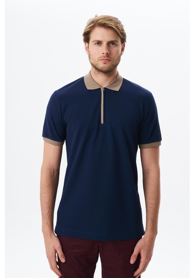 AR-MA Arma Erkek Regular Fit Basic % 100 Pamuk Pike Fermuarlı Polo Yaka Tişört Y29374354302 Lacivert