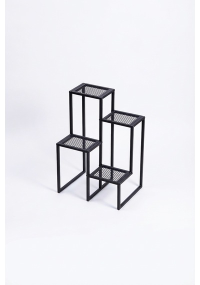 Uykula Metal Dekoratif 4 Raflı Çiçeklik Standı Saksı Standı Saksılık Siyah 65 Cm