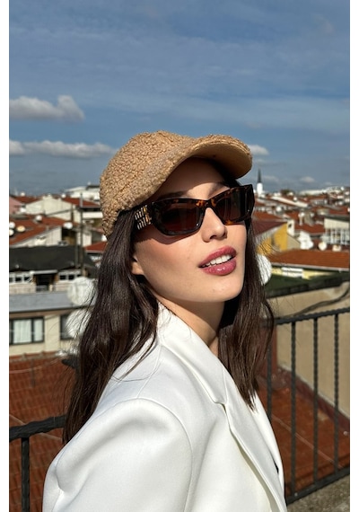 Mollycrush Kadın Teddy Dokulu Kışlık Kadın Vizör Şapka Yumuşak Kuzu Kürk Görünümlü Model Turuncu