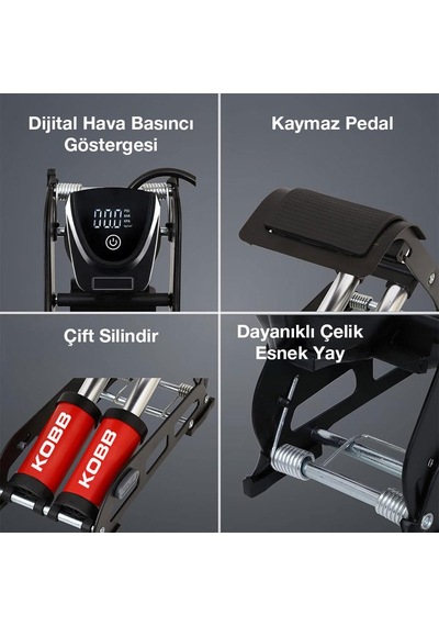 Kobb Kb5402d Çift Pistonlu Dokunmatik Dijital Basınç Göstergeli Ayak Pompası + Taşıma Kılıfı