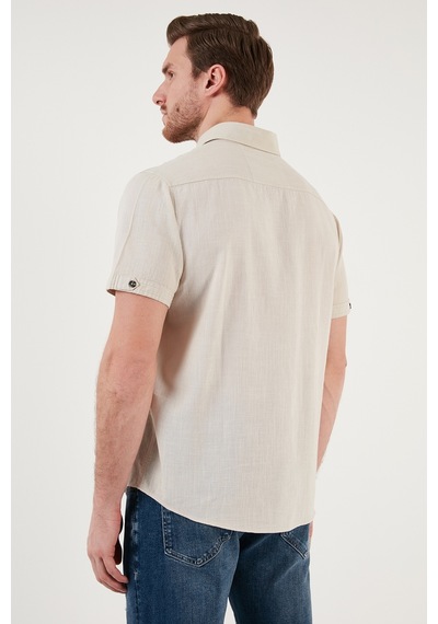 Buratti Düğmeli Yaka Pamuklu Slim Fit Cepli Erkek Gömlek Cf21S111153 Taş