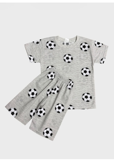 Aliş Kids Erkek Çocuk Pamuklu Gri Futbol Topu Desenli Kısa Kollu Şortlu Yazlık Pijama Takımı Aliş Kids Erkek Çocuk Pamuklu Gri Futbol Topu Desenli Kısa Kollu Şortlu Yazlık Pijama Takımı