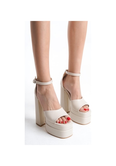 Preshley Kadın Elina Tek Bantlı Bej Cilt 15 Cm Platform Topuklu Ayakkabı Bej