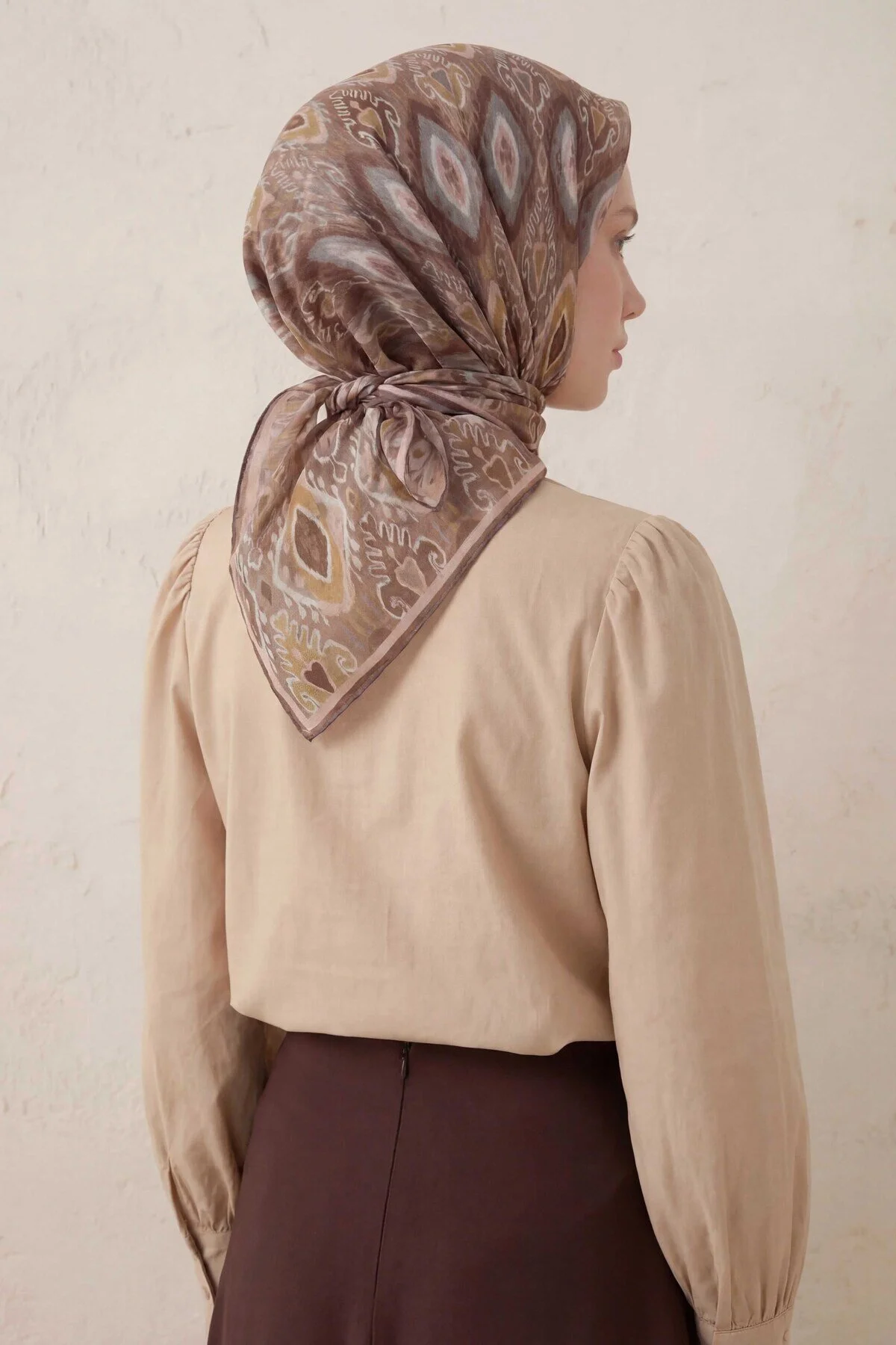 Silk Home Pamuk Karışımlı Soft Eşarp Baklava Desen Mocha 90x90 Kahve