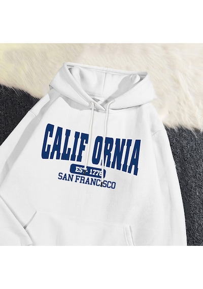 Startmore Startmoresonbahar Kış Kapüşonlular California Est 1776 San Francisco Baskılı Kazak Sıcak Polar R Beyaz
