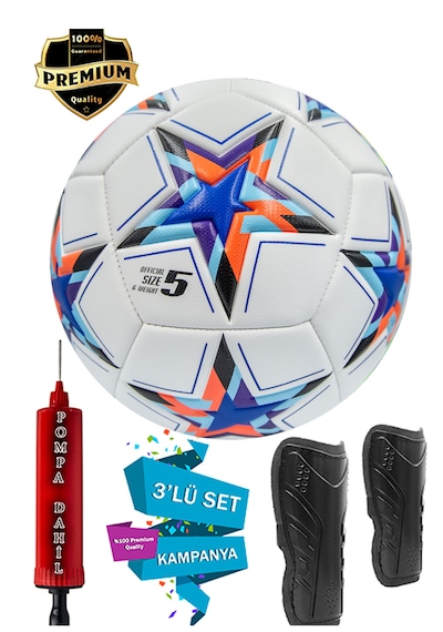 Şampiyonlar Ligi Futbol Topu Pompa Ve Tekmelikli 3'lü Set Sert Z Mor
