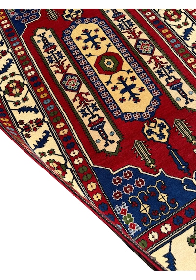 El Dokuması Kafkas Halısı 135x210 Kök Boyası %100 Yün Halı Lacivert