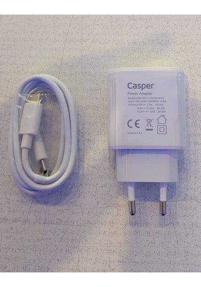 Casper Süper Hızlı Şarj Cihazı A40 X40 X30 X40 X45 M40 M45 M30 F30 Type C Adaptör Beyaz-Type-C To Type-C