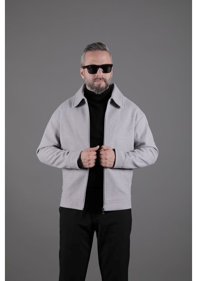 Ohepmoda Düz Erkek Kaşe Ceket Mont Açık Gri
