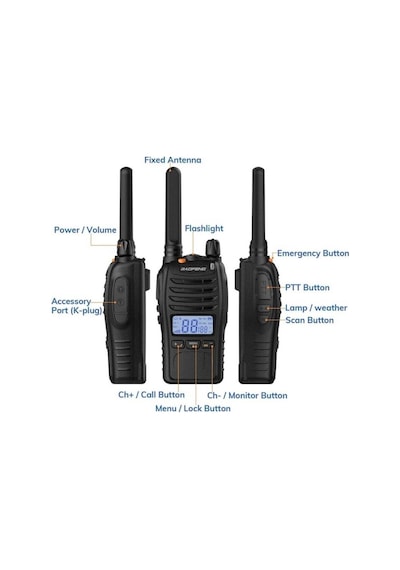 Baofeng E88 Ekranlı Pmr 446 El Telsizi Yeni Tasarım Type-c Şarjlı Kulaklık Dahil Set