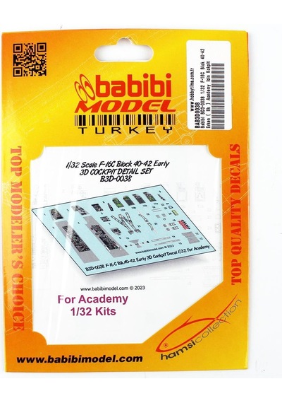 Babibi Bd3-0038 1/32 Ölçek, F-16c Blok 40-42 Erken İlk Academy İçin Kokpit Seti, Dekal Çıkartma-34569