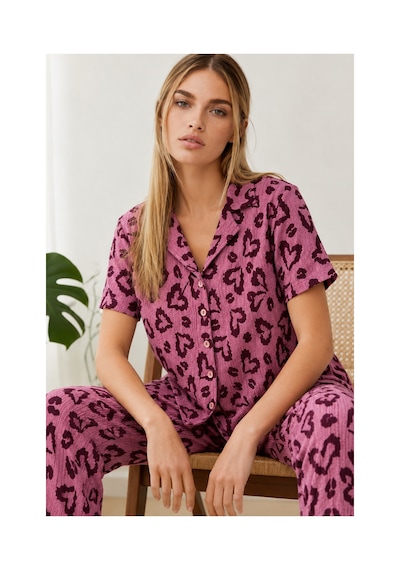 Fit Women Kadın Kısa Kollu Rahat Mor Pijama Takımı 4734
