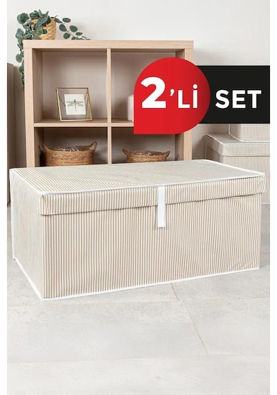 2 Adet Alas Kahverengi Çok Amaçlı Kapaklı Kutu Hurç Megaplus 70x40x30 Cm