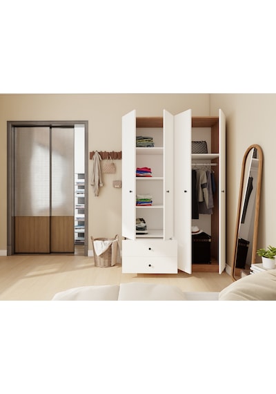 4 Kapaklı 2 Çekmeceli Gardırop Marbellakiraz/beyaz Renk
