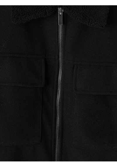 Lcw Vision Siyah Regular Fit Pelüş Gömlek Yaka Erkek Mont